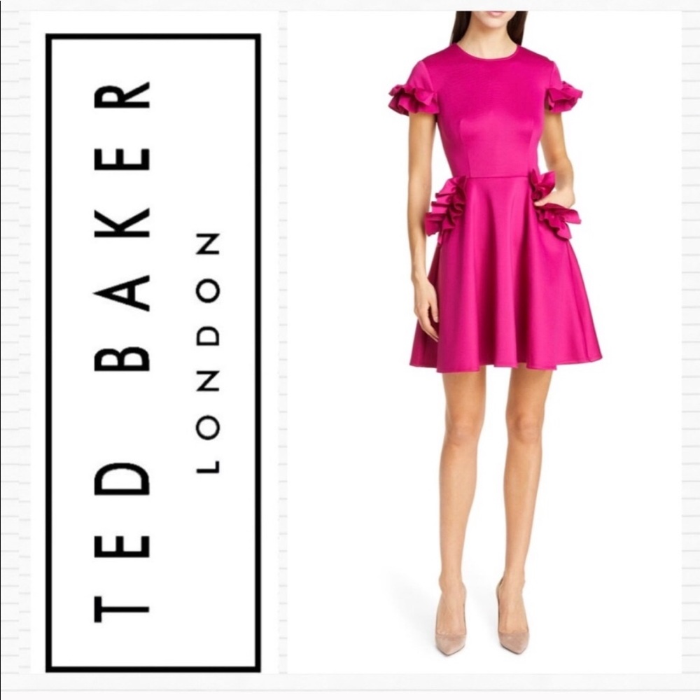 TED BAKER Pink Ruffle Cocktail Dress Luuciee - Picture 11 of 13